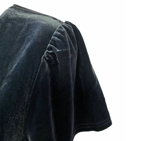 Aqua Blue-Gray Velvet Shimmer Stretch Deep V-Neck Plunge Cocktail Party Dress - Picture 9 of 13